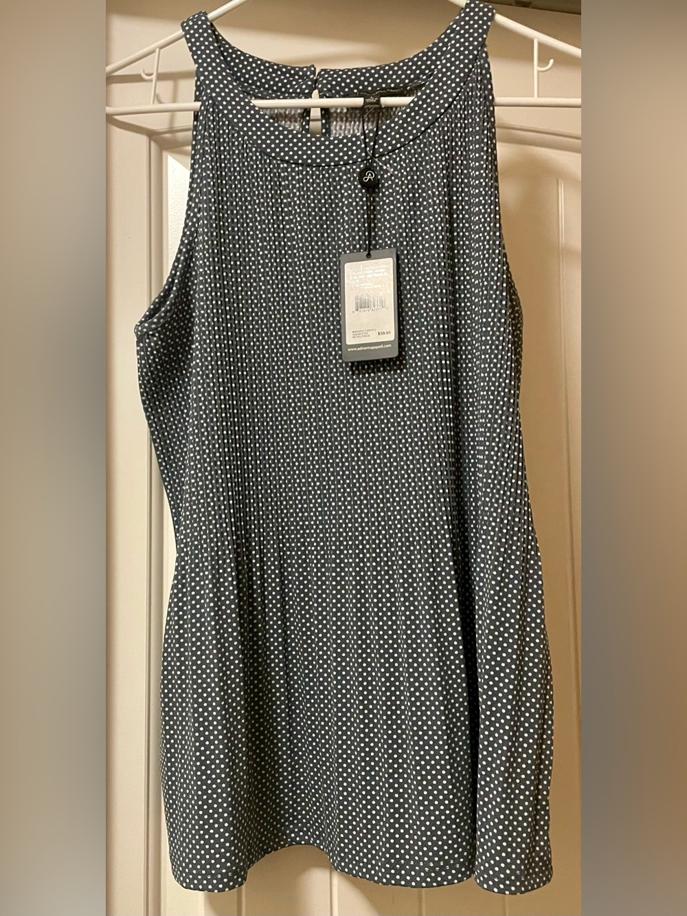 Adrianna Papell Blue-Gray and White Polka Dot Halter Top